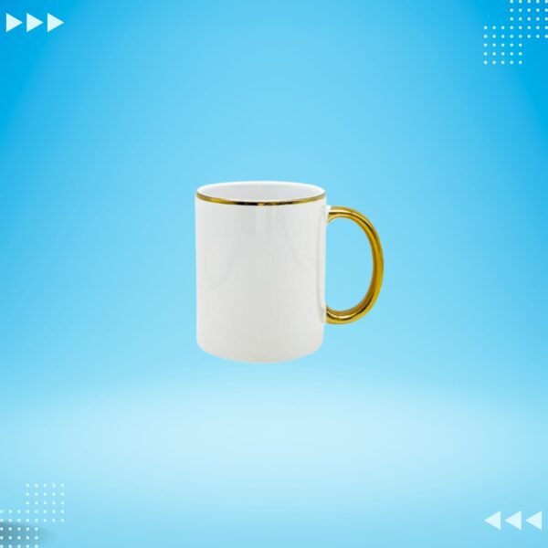 White Ceramic Sublimation Mug with Gold Metallic Handle and Rim